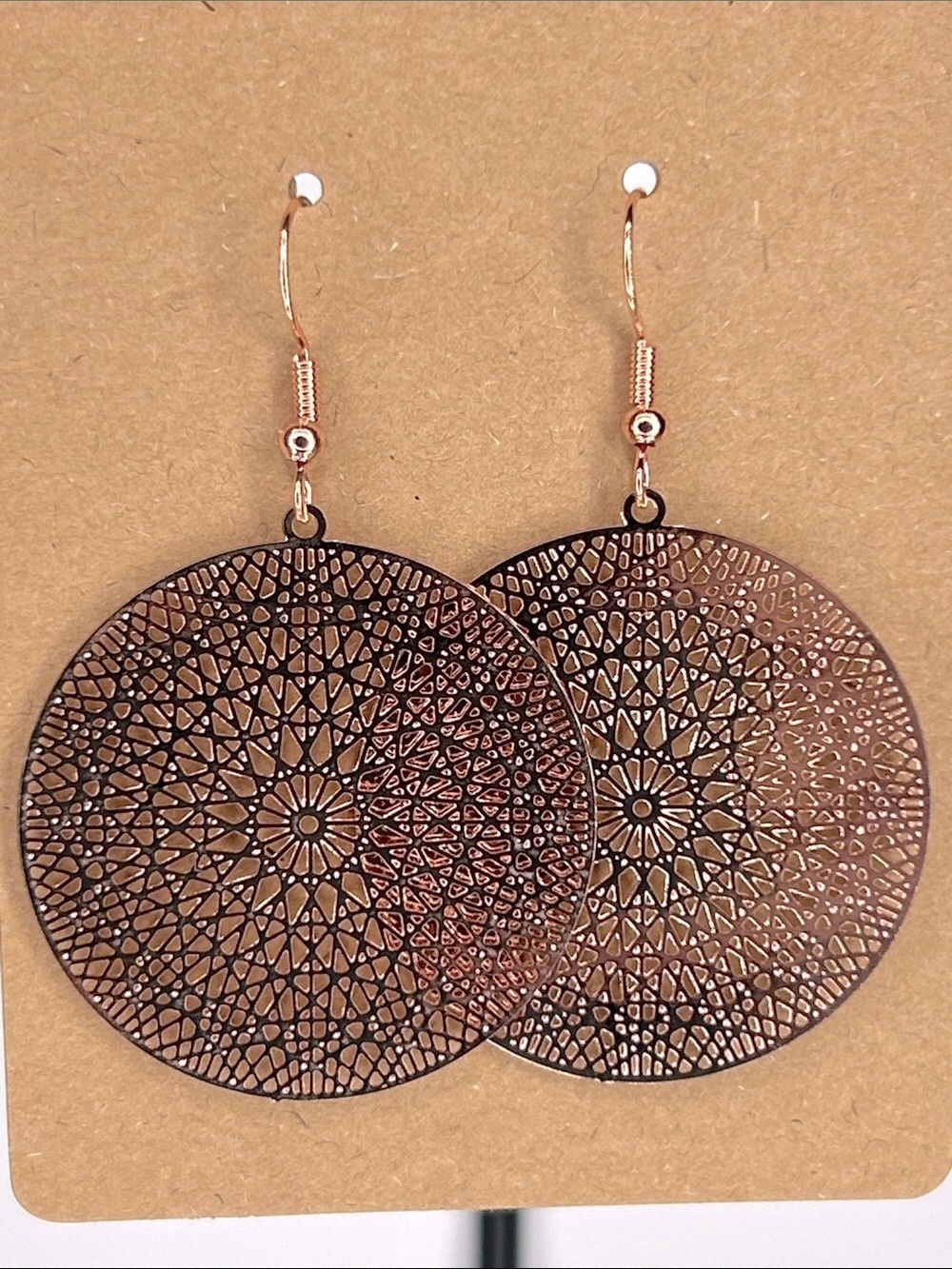 Rose Gold Filigree Circle Drop Earrings Elegant Lightweight Fashion Jewelry